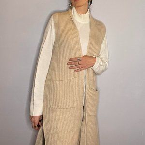 Beige, cream colored wool and cashmere blend knit vest with pockets